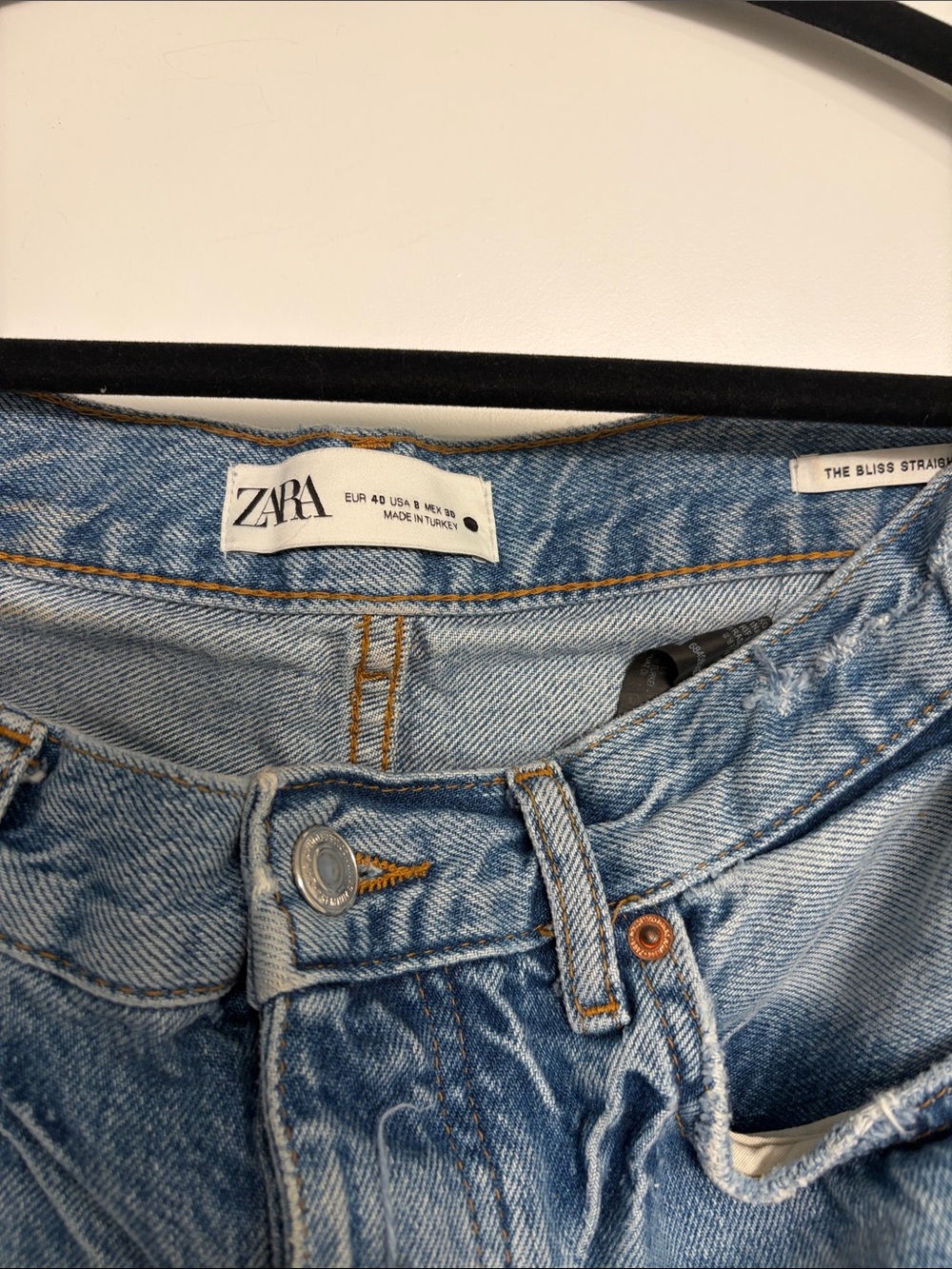 Zara Light Blue Ripped Straight-Leg Jeans - Picture 2 of 3